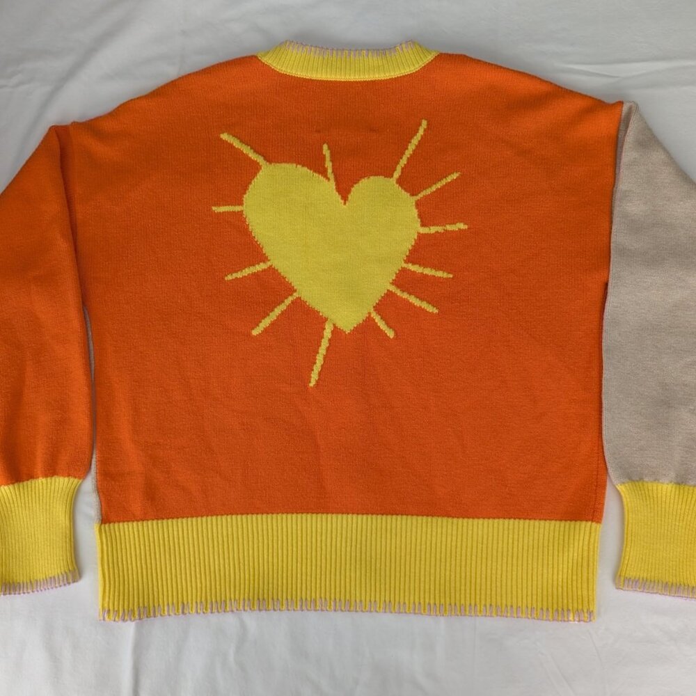 Kerri Rosenthal Radiant Sunshine Heart Color Block Cardigan Sweater Small NWT